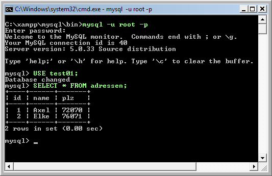 MySQL per Commandline nutzen