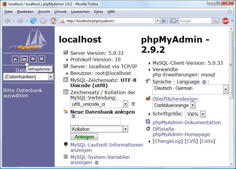 Datenbank anlegen mit phpMyAdmin mit MySQL-Befehl