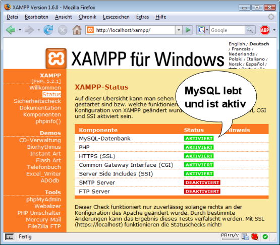MySQL-Check über XAMPP