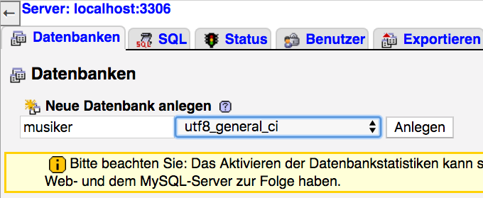 phpMyAdmin Datenbank anlegen