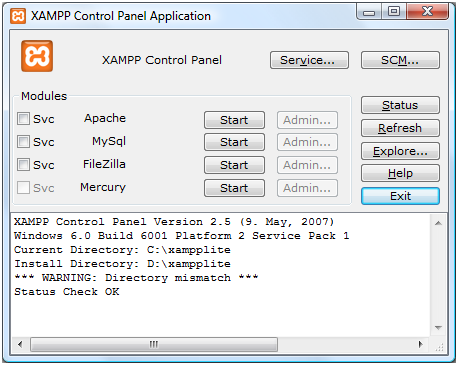 XAMPP Control Panel